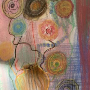 abstract painting of a vase with flowers