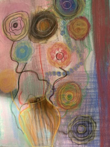 abstract painting of a vase with flowers